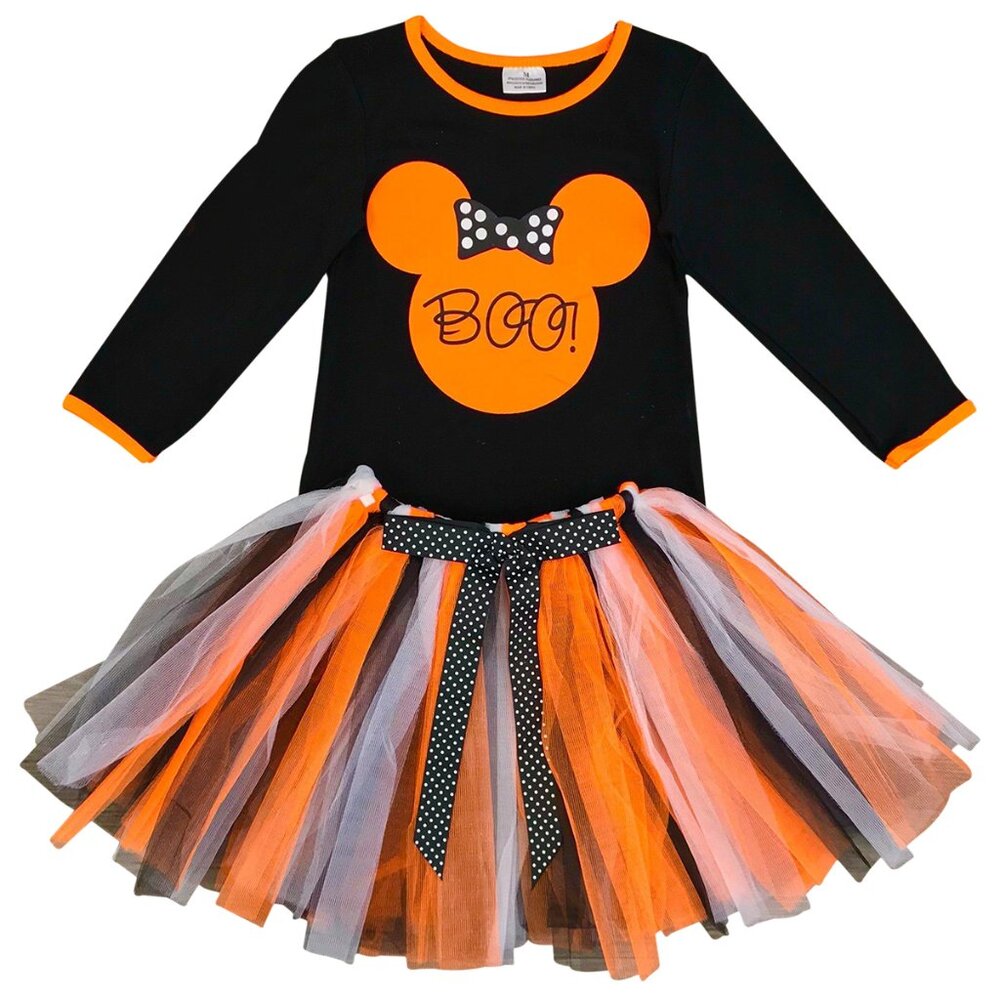 Little Girls 2 Pieces Skirt Set Halloween Ghost T-Shirt Top Tutu Tulle Costumes